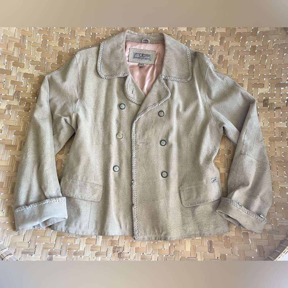 vintage guess leather american tradition jacket tan medium